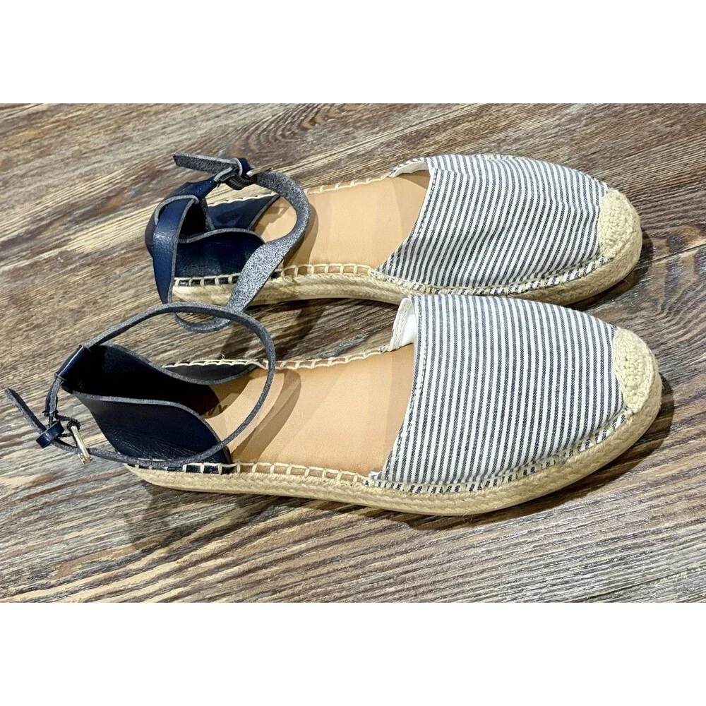 OLD NAVY  Navy, Chambray/White Stripe/Jute Ankle Strap Espadrilles - Sz 10 -NWOT